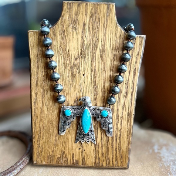 None Jewelry - Navajo Silver and Turquoise Thunderbird Necklace Set NWT